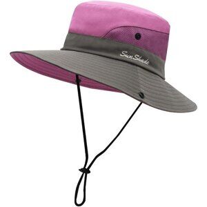 Unisex Gray & Pink Polyester Wide Brim Mesh Vent Chin Strap Classic Cowboy Hat